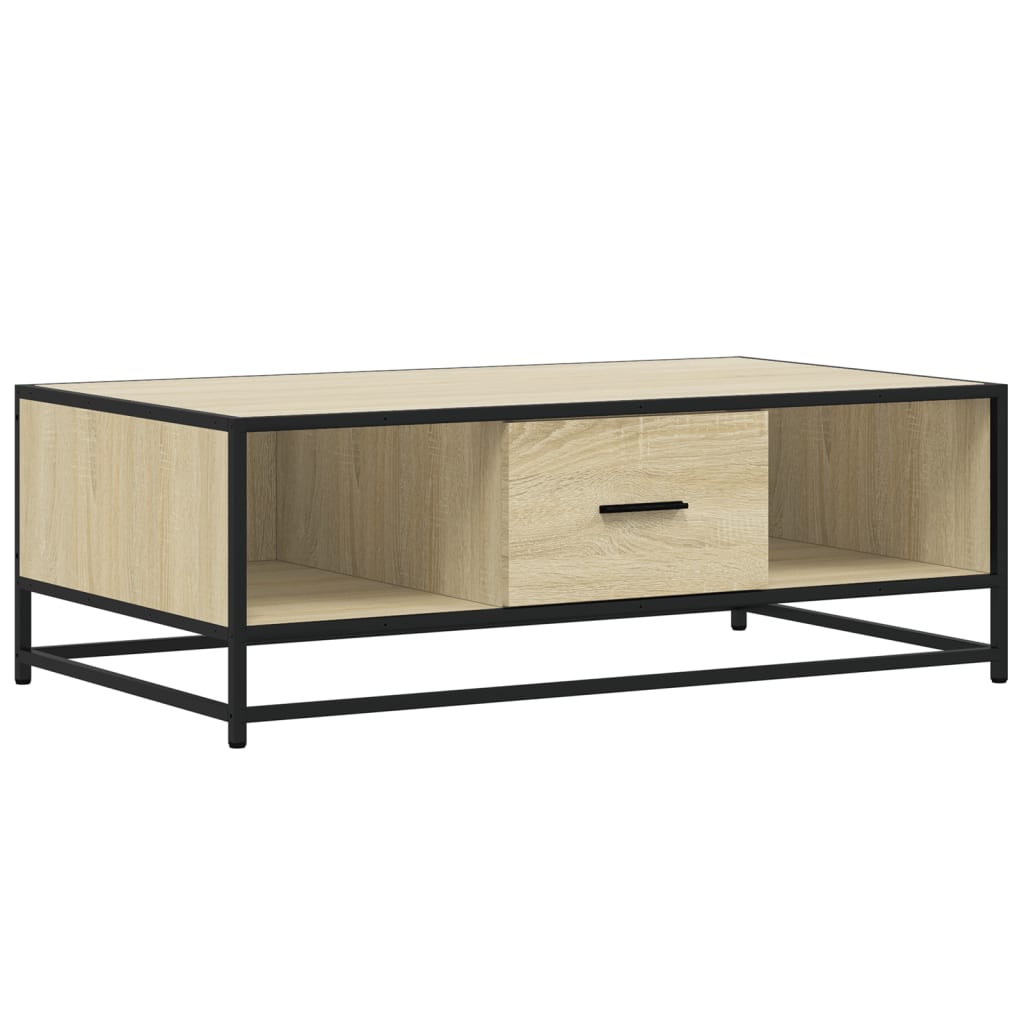 Industrial Wooden Living Room Square Coffee Table With Storage Drawer & Open Shelves