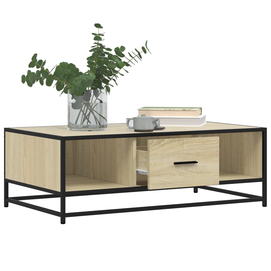 Industrial Wooden Living Room Square Coffee Table With Storage Drawer & Open Shelves