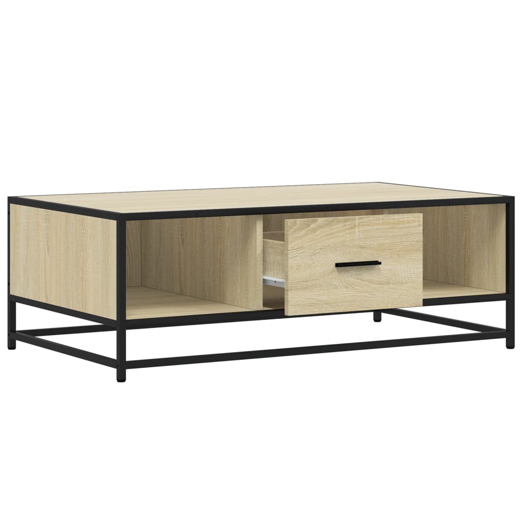 Industrial Wooden Living Room Square Coffee Table With Storage Drawer & Open Shelves