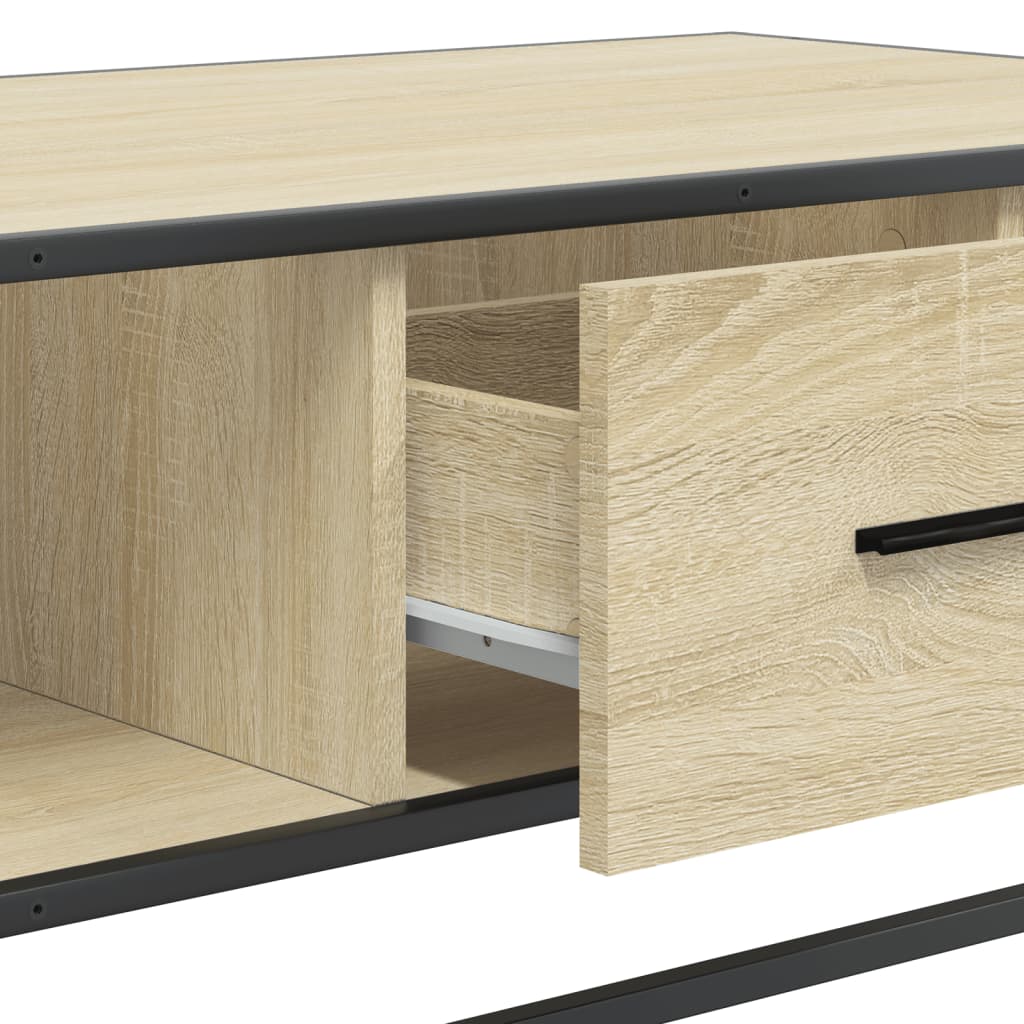 Industrial Wooden Living Room Square Coffee Table With Storage Drawer & Open Shelves