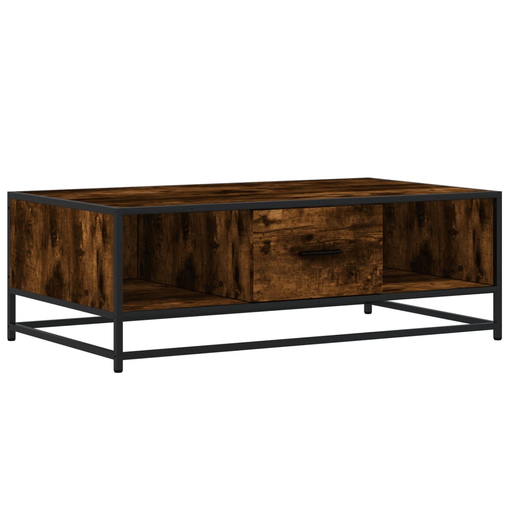 Industrial Wooden Living Room Square Coffee Table With Storage Drawer & Open Shelves