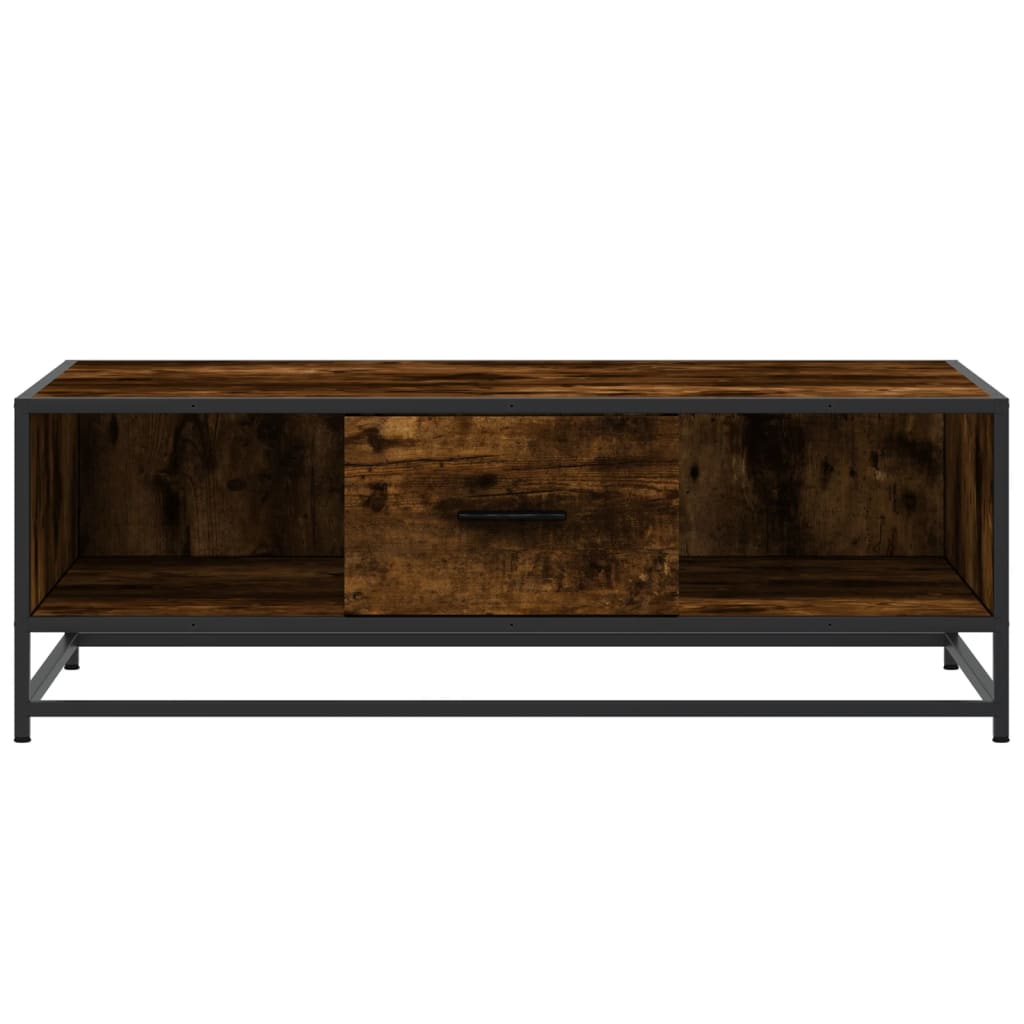 Industrial Wooden Living Room Square Coffee Table With Storage Drawer & Open Shelves