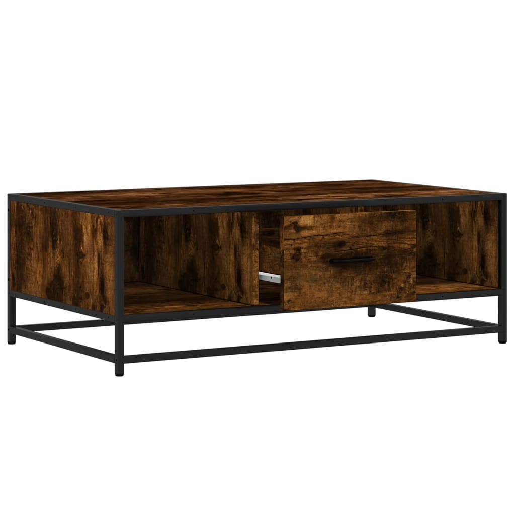 Industrial Wooden Living Room Square Coffee Table With Storage Drawer & Open Shelves