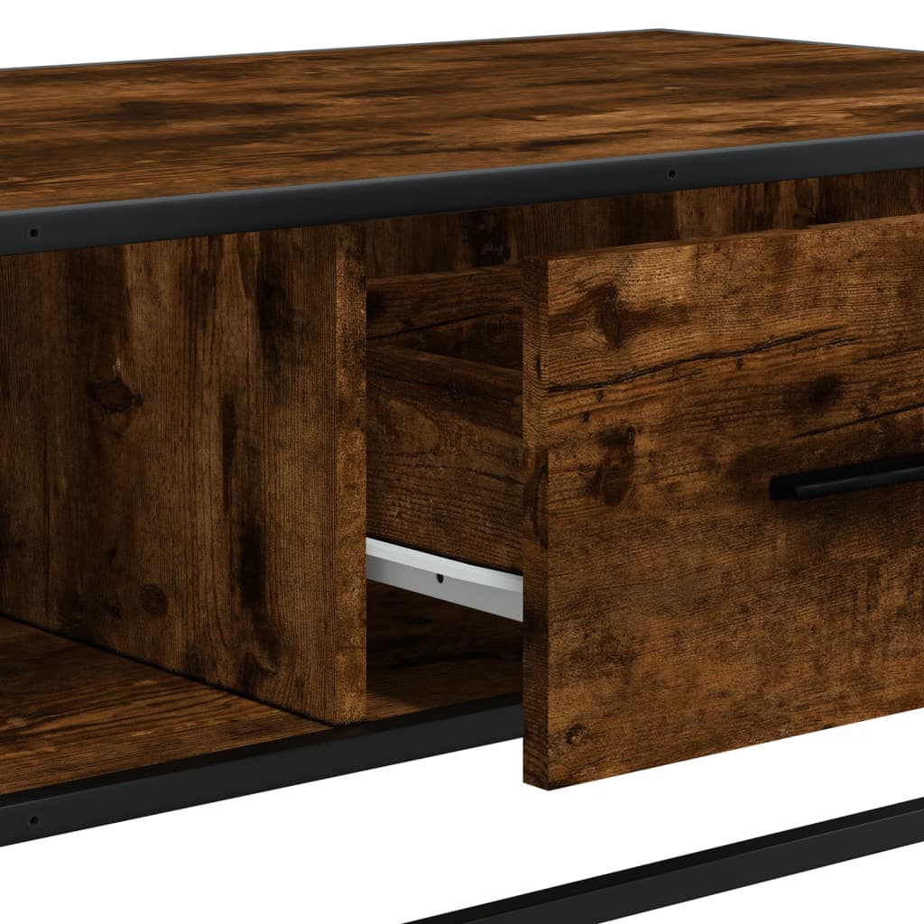 Industrial Wooden Living Room Square Coffee Table With Storage Drawer & Open Shelves