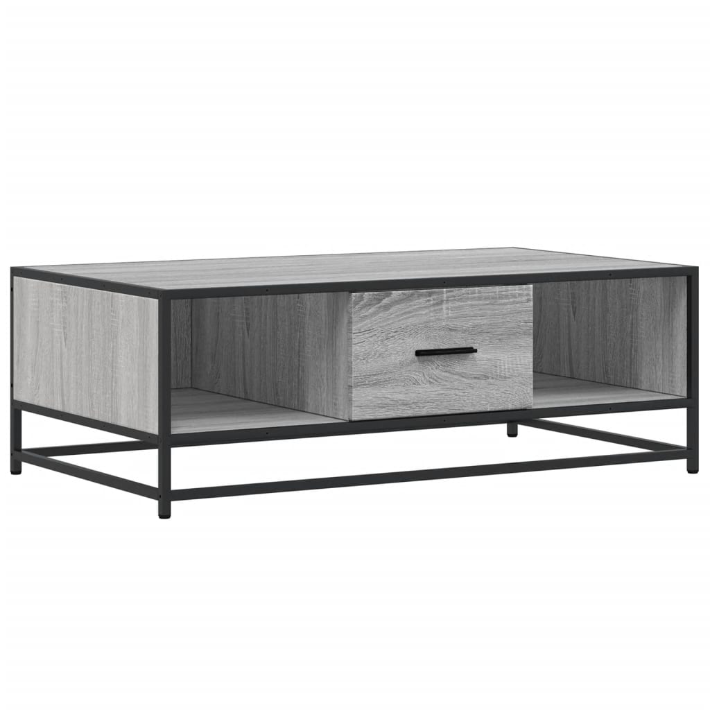 Industrial Wooden Living Room Square Coffee Table With Storage Drawer & Open Shelves