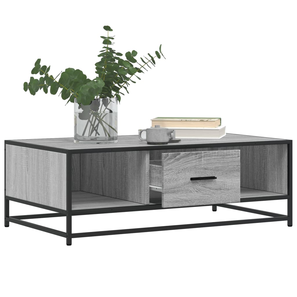 Industrial Wooden Living Room Square Coffee Table With Storage Drawer & Open Shelves