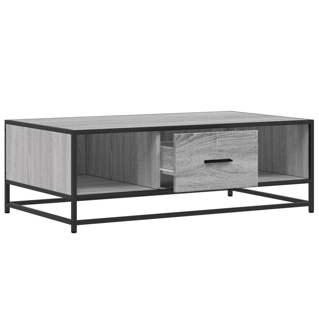 Industrial Wooden Living Room Square Coffee Table With Storage Drawer & Open Shelves