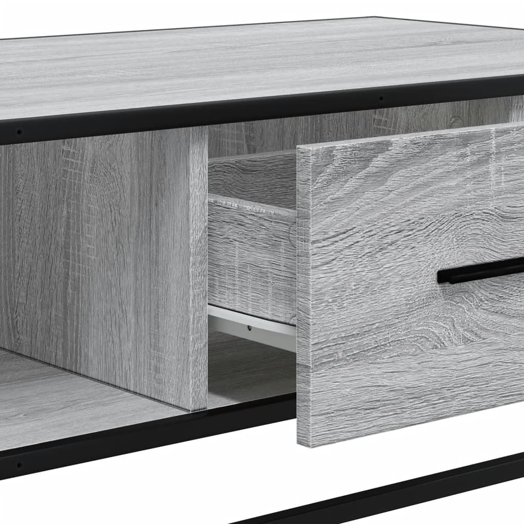 Industrial Wooden Living Room Square Coffee Table With Storage Drawer & Open Shelves