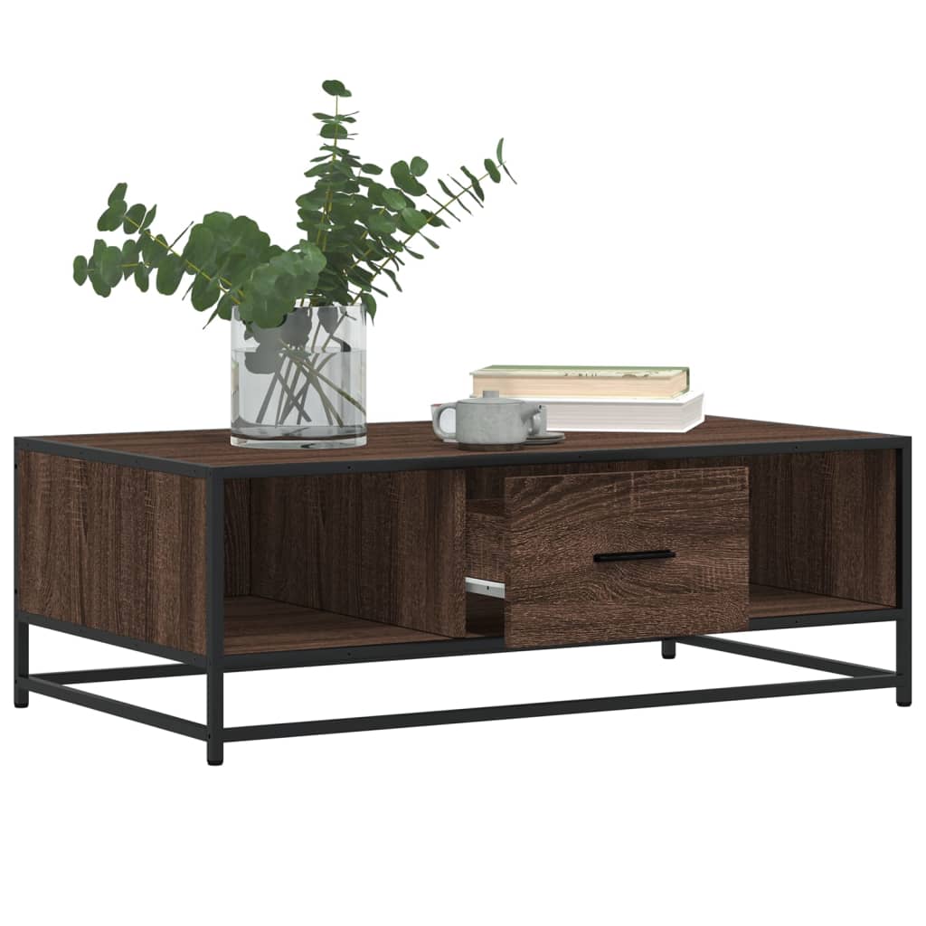 Industrial Wooden Living Room Square Coffee Table With Storage Drawer & Open Shelves