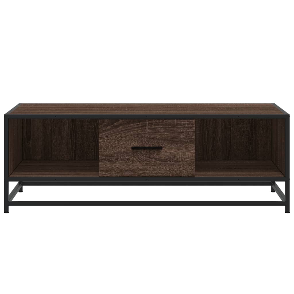 Industrial Wooden Living Room Square Coffee Table With Storage Drawer & Open Shelves