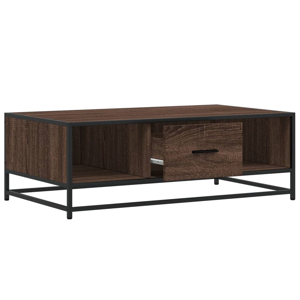 Industrial Wooden Living Room Square Coffee Table With Storage Drawer & Open Shelves