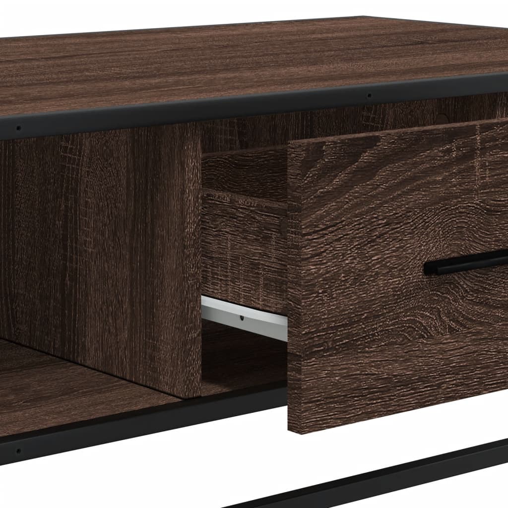 Industrial Wooden Living Room Square Coffee Table With Storage Drawer & Open Shelves