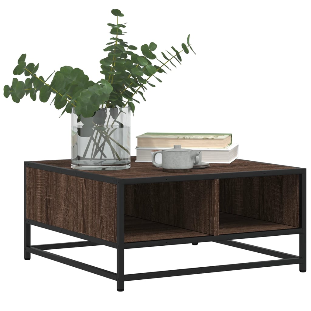 Coffee Table Brown Oak 60.5x60.5x30 cm Engineered Wood and Metal
