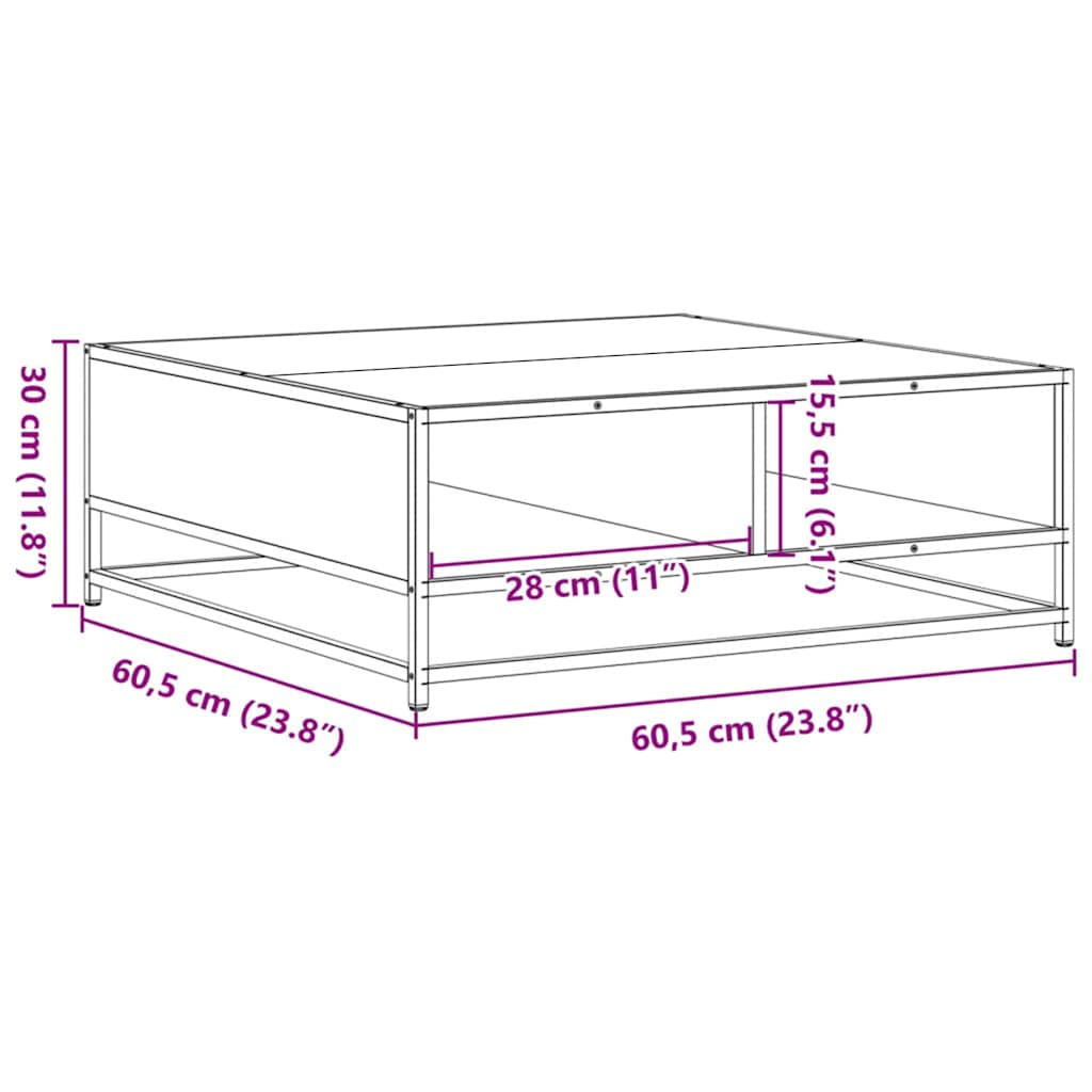 Coffee Table Brown Oak 60.5x60.5x30 cm Engineered Wood and Metal