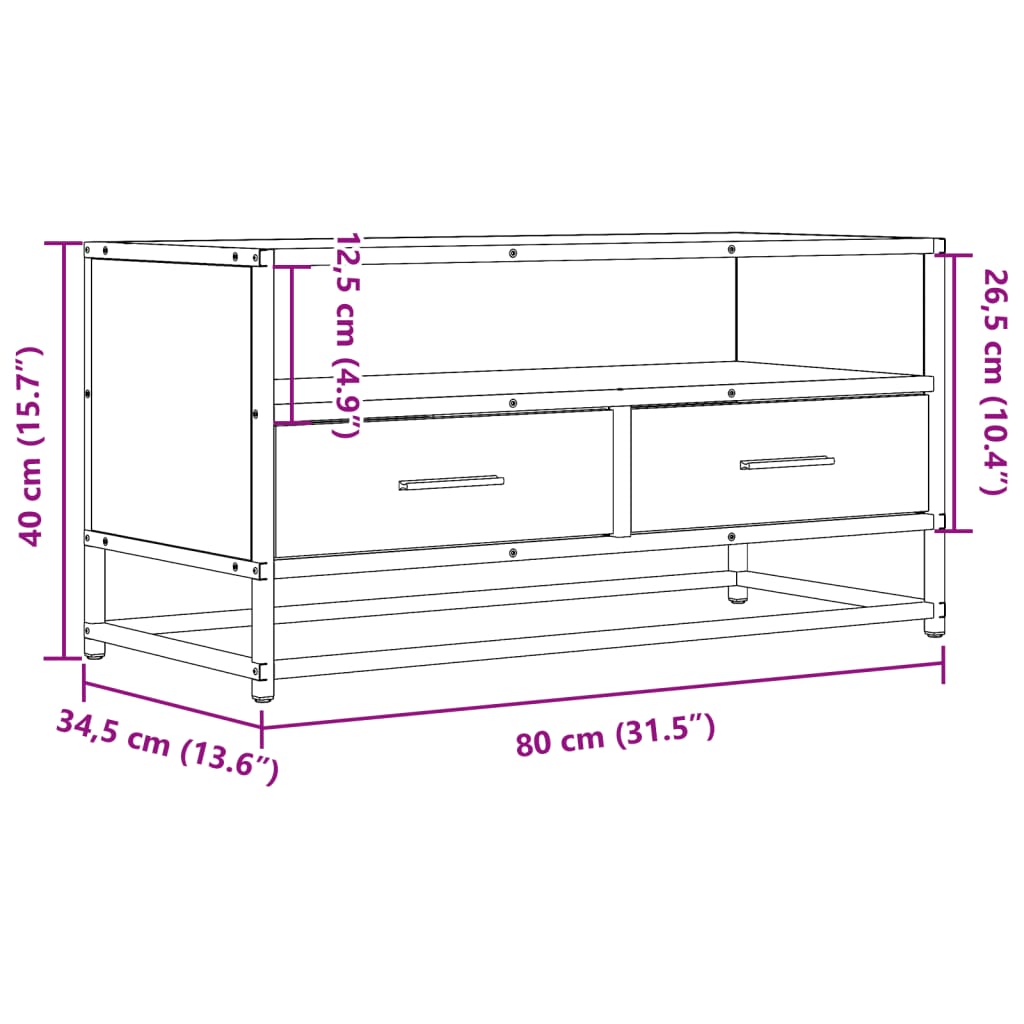 Industrial Wooden 31 Inch TV Tele Stand Unit Cabinet With Storage Drawers Shelf