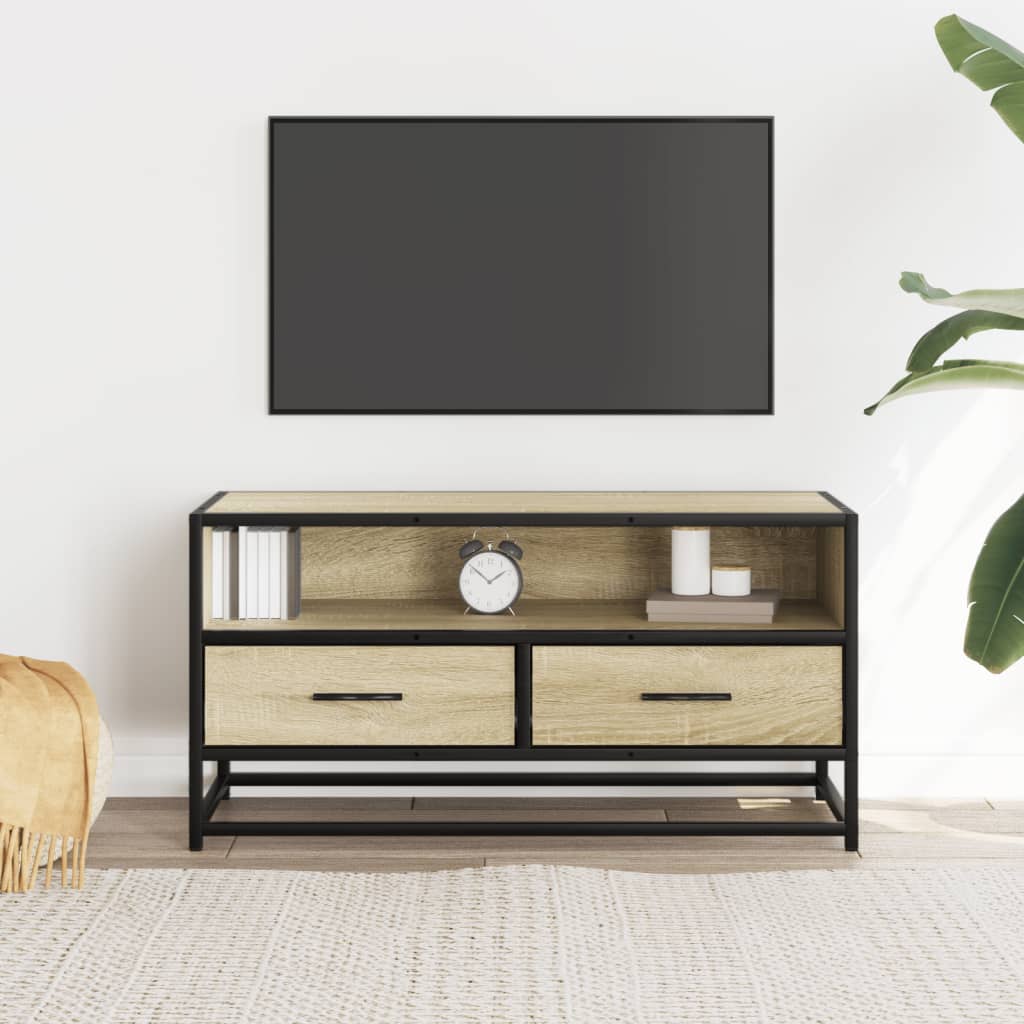 Industrial Wooden 31 Inch TV Tele Stand Unit Cabinet With Storage Drawers Shelf
