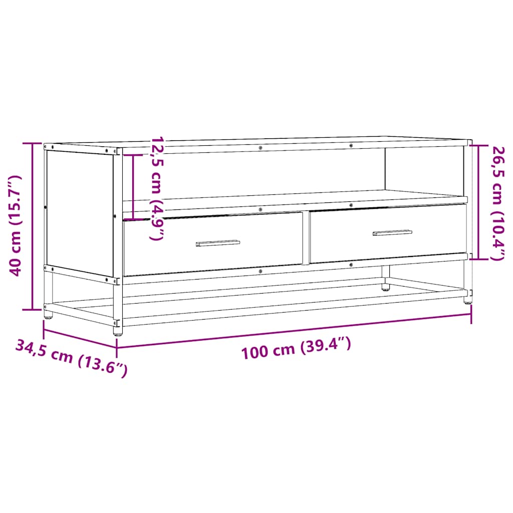 TV Cabinet Grey Sonoma 100x34.5x40 cm Engineered Wood and Metal