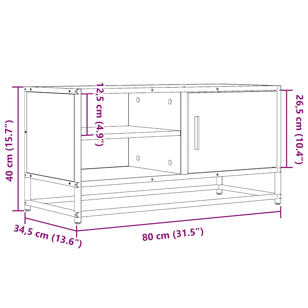 TV Cabinet Black 80x34.5x40 cm Engineered Wood and Metal