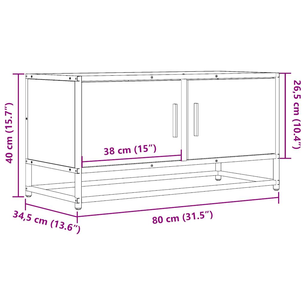 TV Cabinet Brown Oak 80x34.5x40 cm Engineered Wood and Metal