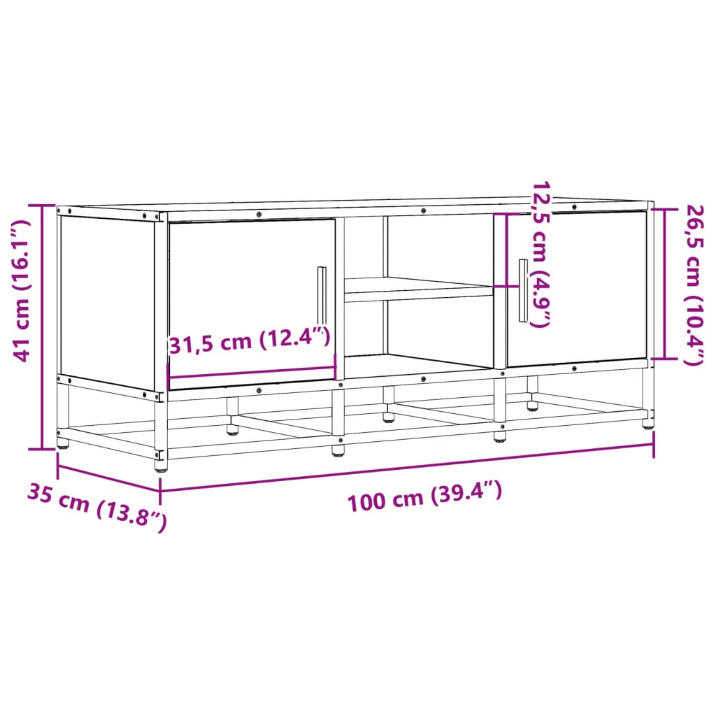 Industrial Wooden 40 Inch TV Tele Stand Unit Cabinet With 2 Doors & Open Storage