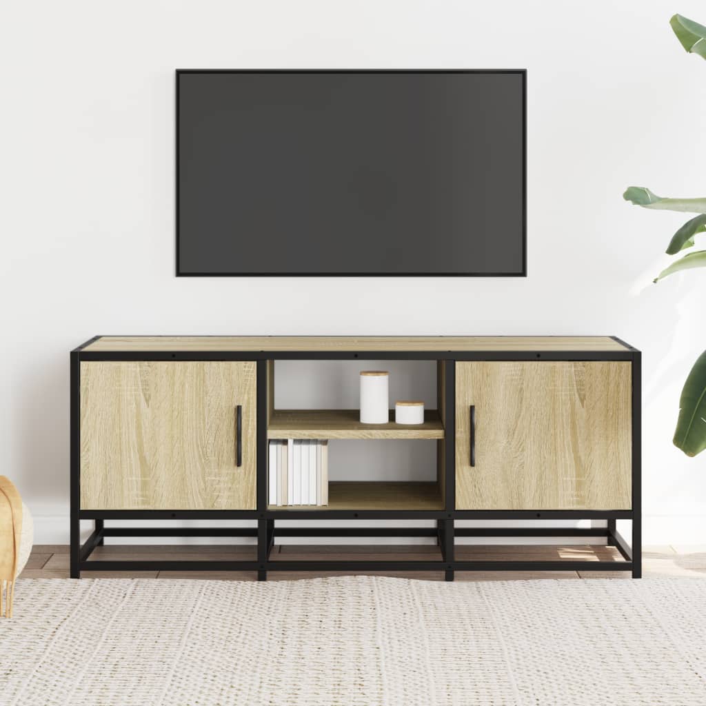 Industrial Wooden 40 Inch TV Tele Stand Unit Cabinet With 2 Doors & Open Storage
