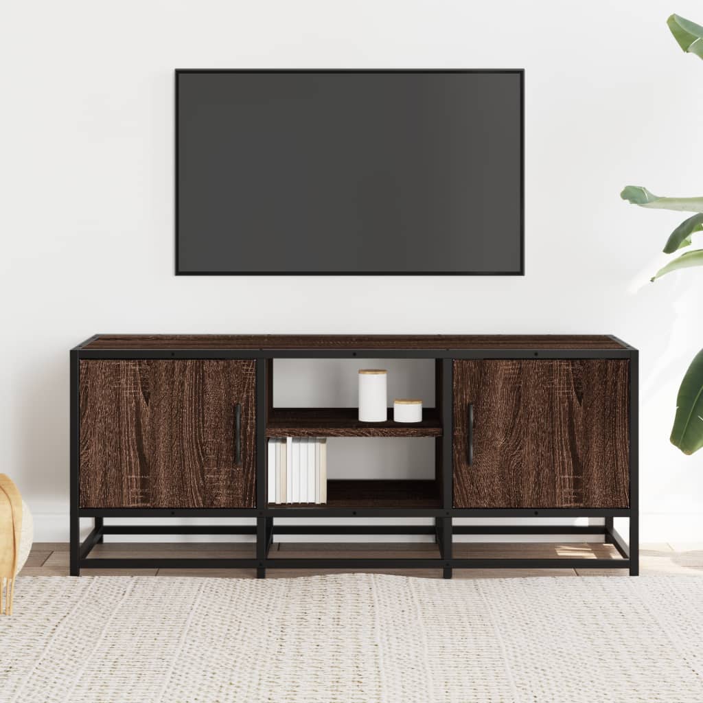 Industrial Wooden 40 Inch TV Tele Stand Unit Cabinet With 2 Doors & Open Storage