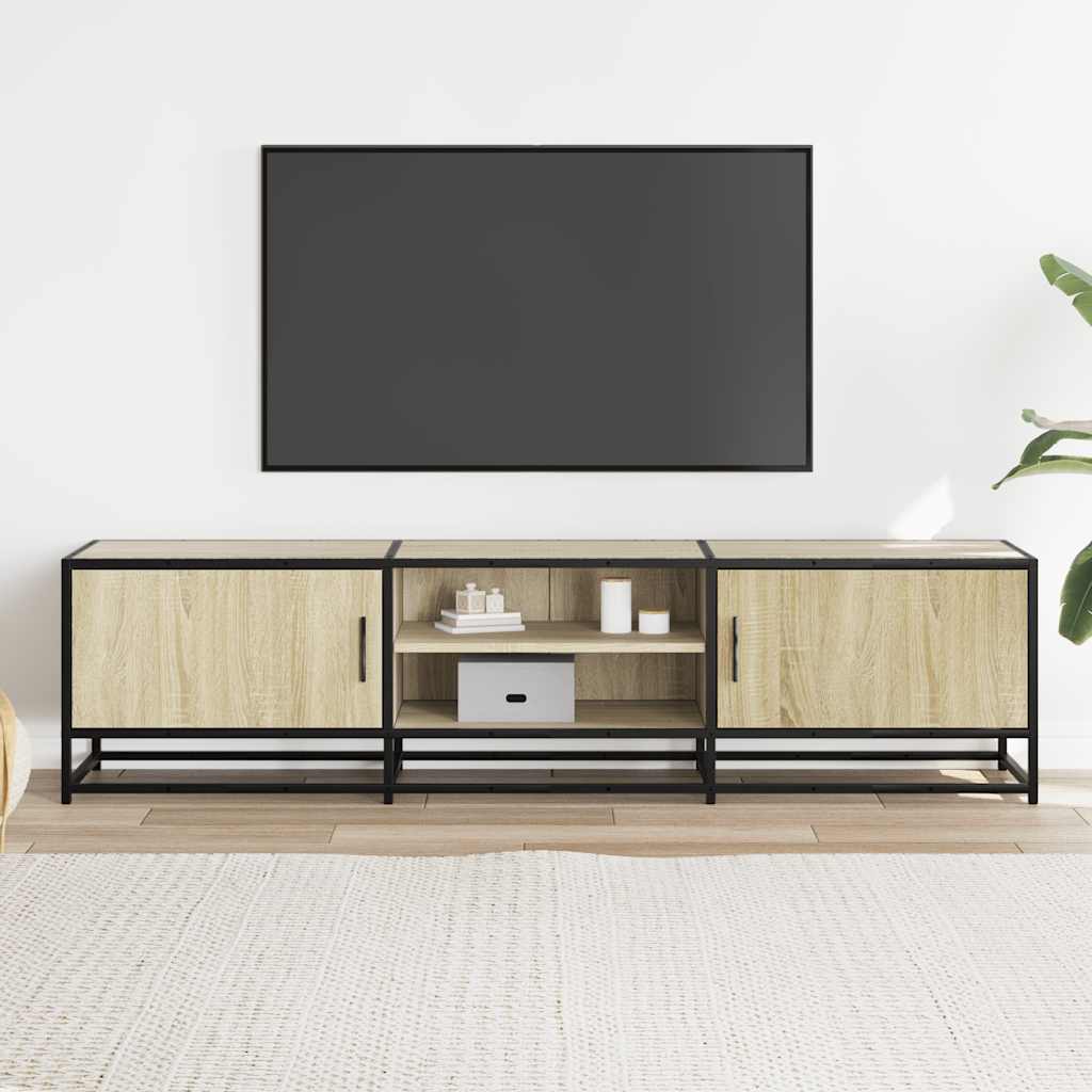 Industrial Wooden 63 Inch TV Tele Stand Unit Cabinet With 2 Doors & Open Storage