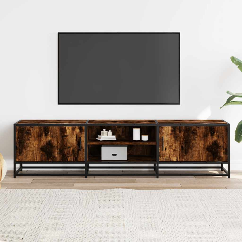 Industrial Wooden 63 Inch TV Tele Stand Unit Cabinet With 2 Doors & Open Storage