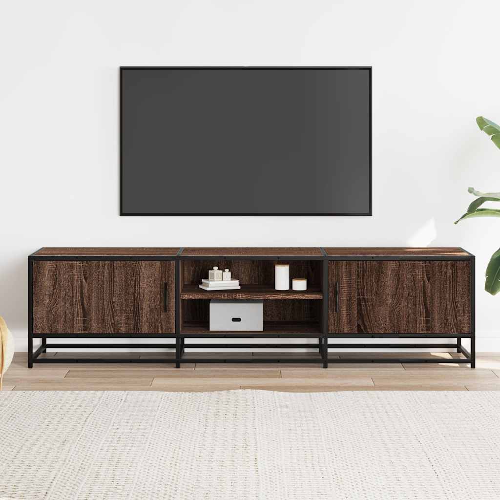 Industrial Wooden 63 Inch TV Tele Stand Unit Cabinet With 2 Doors & Open Storage