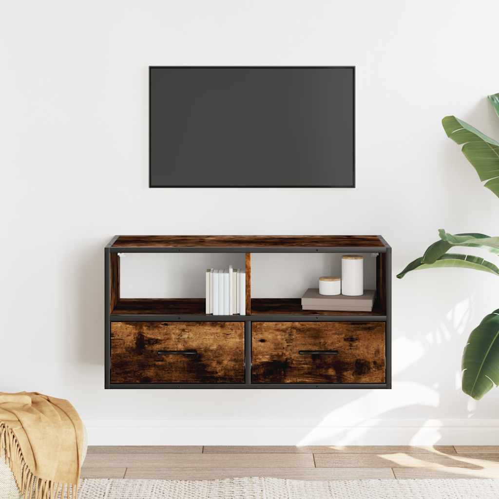 TV Cabinet Smoked Oak 80x31x39.5 cm Engineered Wood and Metal
