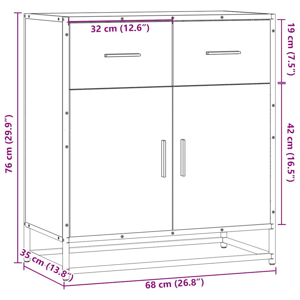 Modern Wooden Sideboard Storage Cabinet Unit With 2 Doors & 2 Drawers Wood