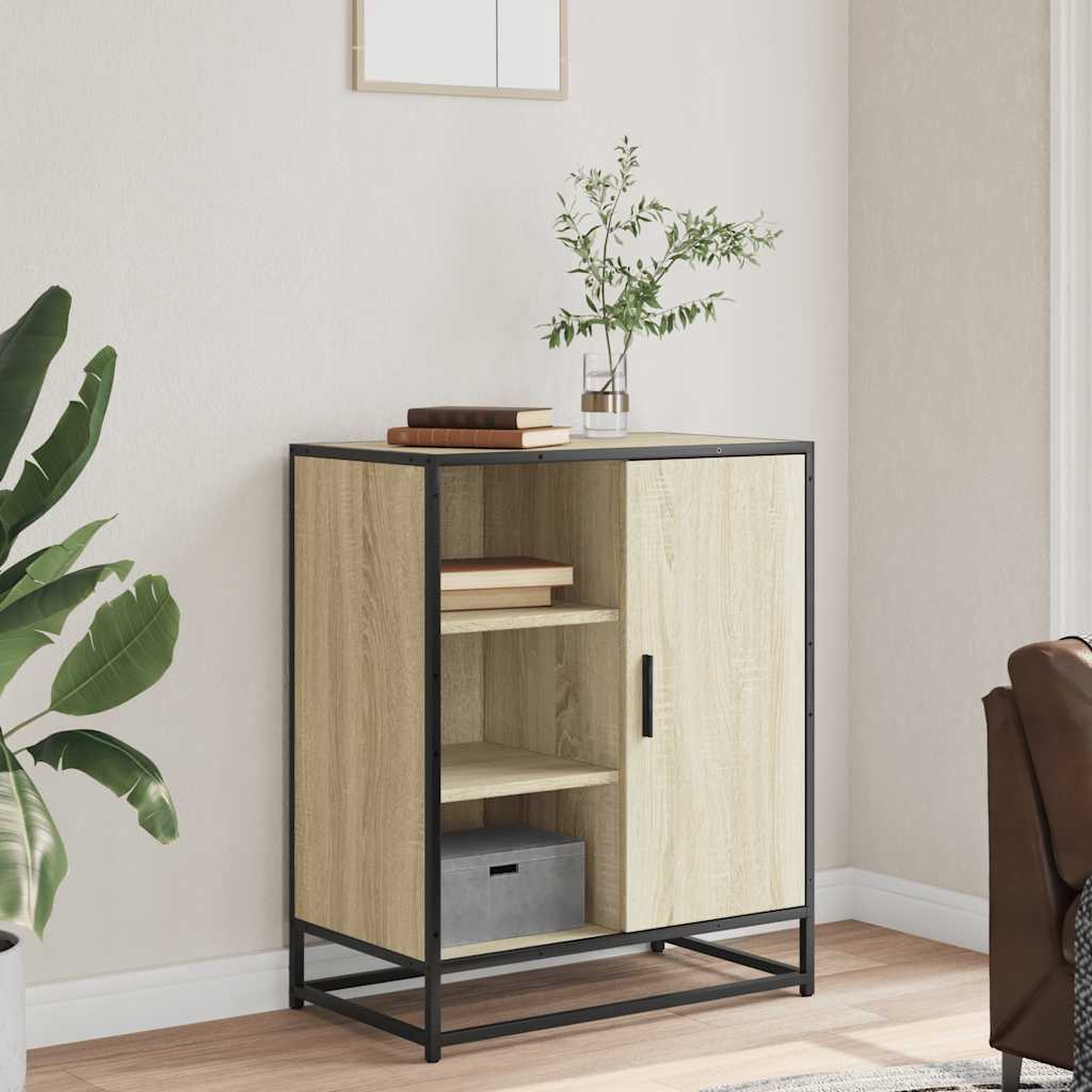 Industrial Wooden Sideboard Storage Cabinet Unit With 1 Door & Open Storage Shelves