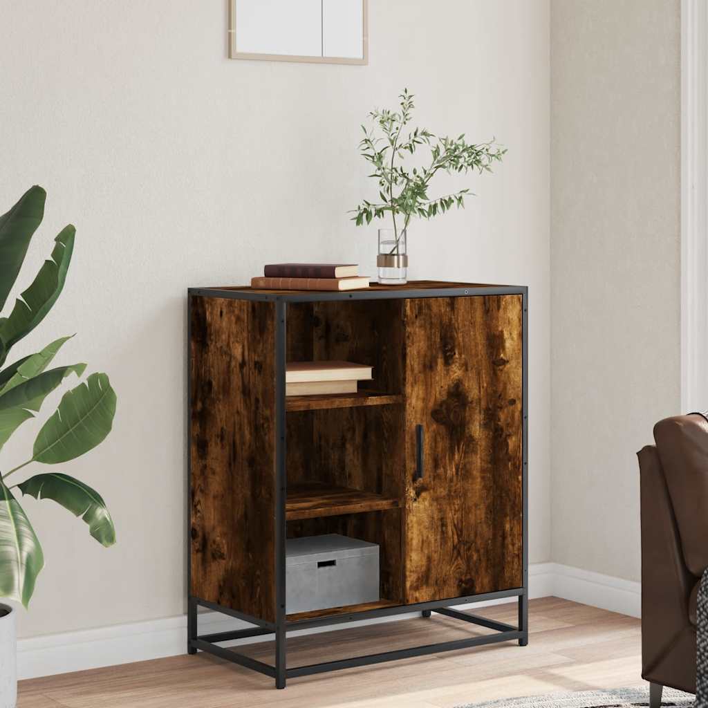 Industrial Wooden Sideboard Storage Cabinet Unit With 1 Door & Open Storage Shelves