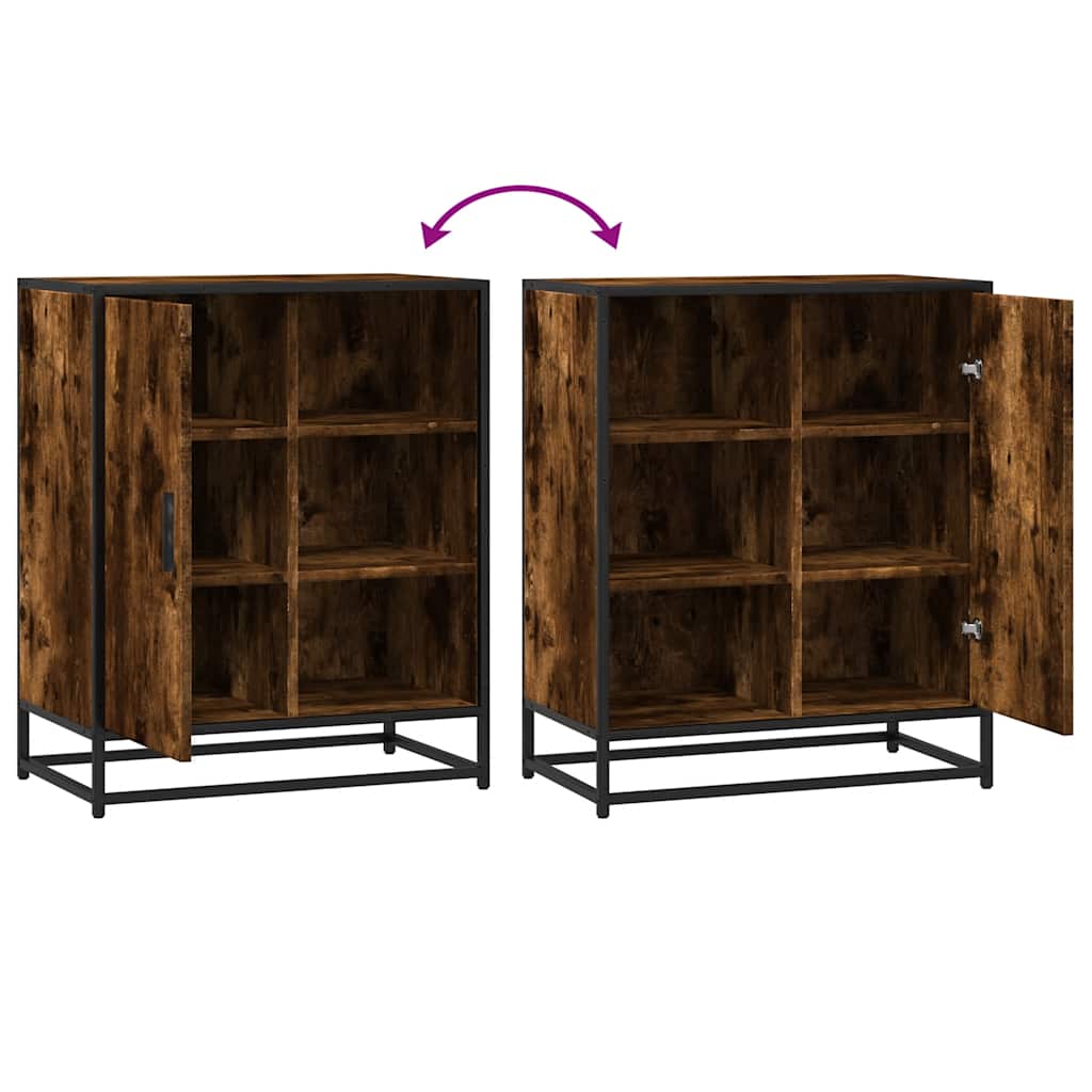 Industrial Wooden Sideboard Storage Cabinet Unit With 1 Door & Open Storage Shelves