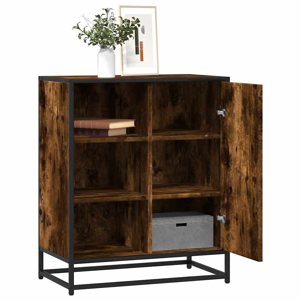 Industrial Wooden Sideboard Storage Cabinet Unit With 1 Door & Open Storage Shelves