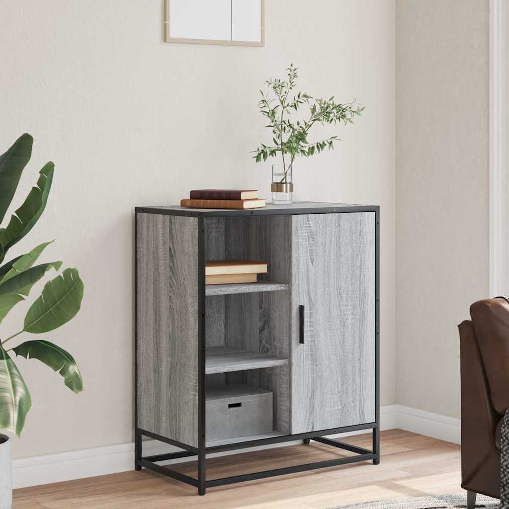 Industrial Wooden Sideboard Storage Cabinet Unit With 1 Door & Open Storage Shelves