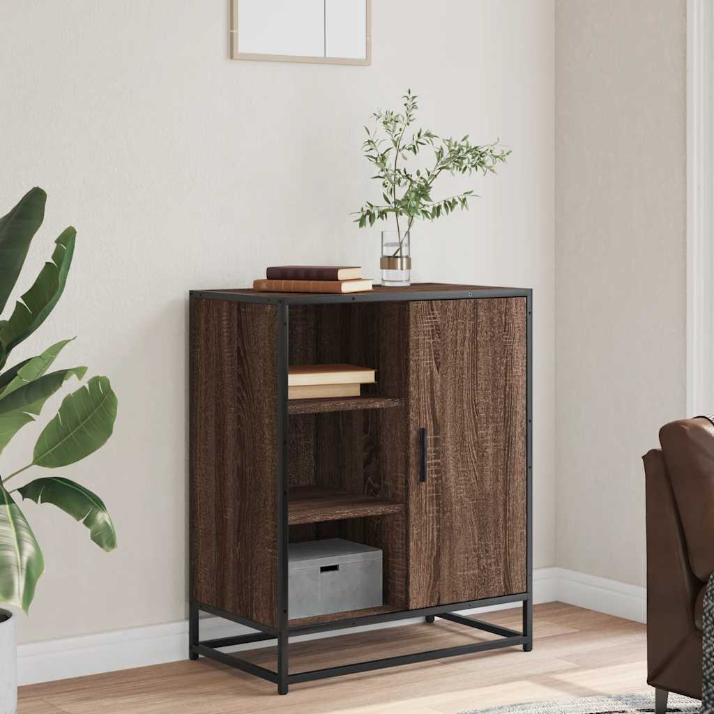 Industrial Wooden Sideboard Storage Cabinet Unit With 1 Door & Open Storage Shelves