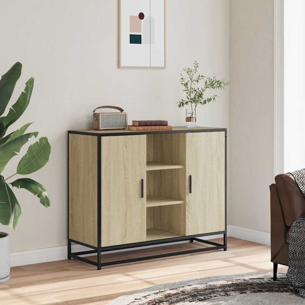 Modern Wooden Sideboard Storage Cabinet Unit With 2 Doors & Open Shelves Wood