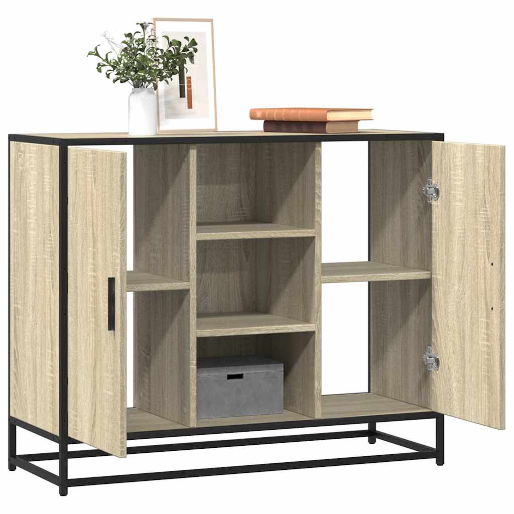 Modern Wooden Sideboard Storage Cabinet Unit With 2 Doors & Open Shelves Wood