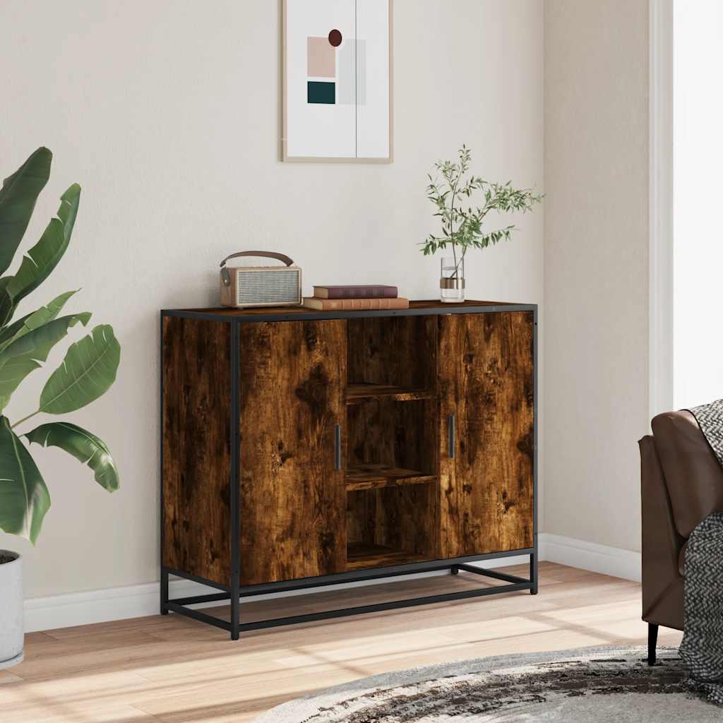 Modern Wooden Sideboard Storage Cabinet Unit With 2 Doors & Open Shelves Wood