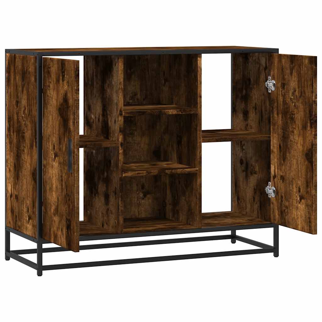 Modern Wooden Sideboard Storage Cabinet Unit With 2 Doors & Open Shelves Wood