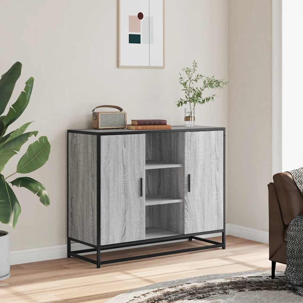 Modern Wooden Sideboard Storage Cabinet Unit With 2 Doors & Open Shelves Wood
