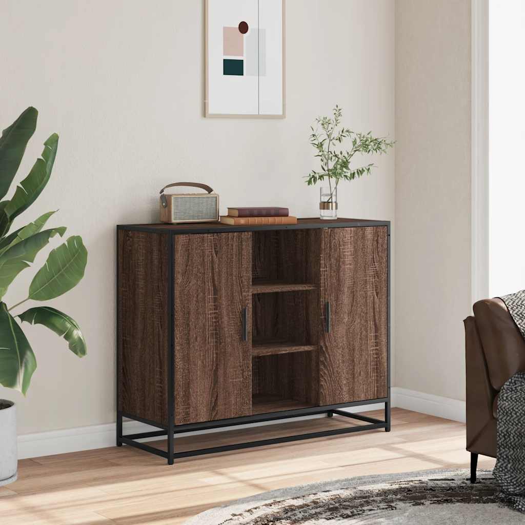 Modern Wooden Sideboard Storage Cabinet Unit With 2 Doors & Open Shelves Wood