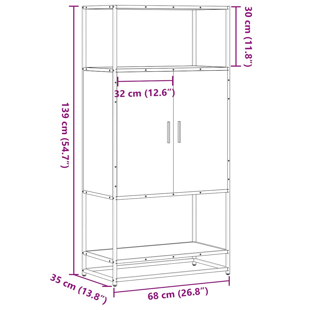 Highboard Smoked Oak 68x35x139 cm Engineered Wood and Metal