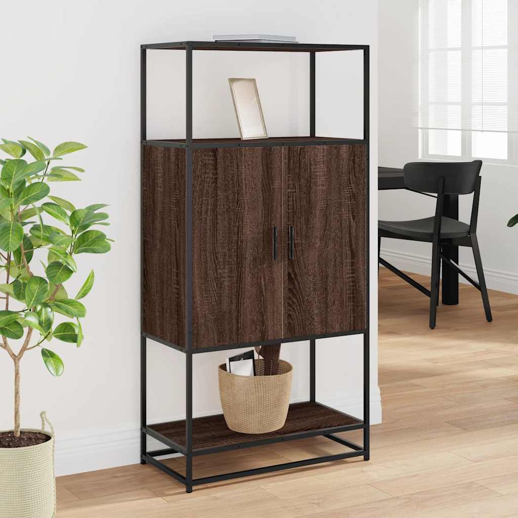 Highboard Brown Oak 68x35x139 cm Engineered Wood and Metal