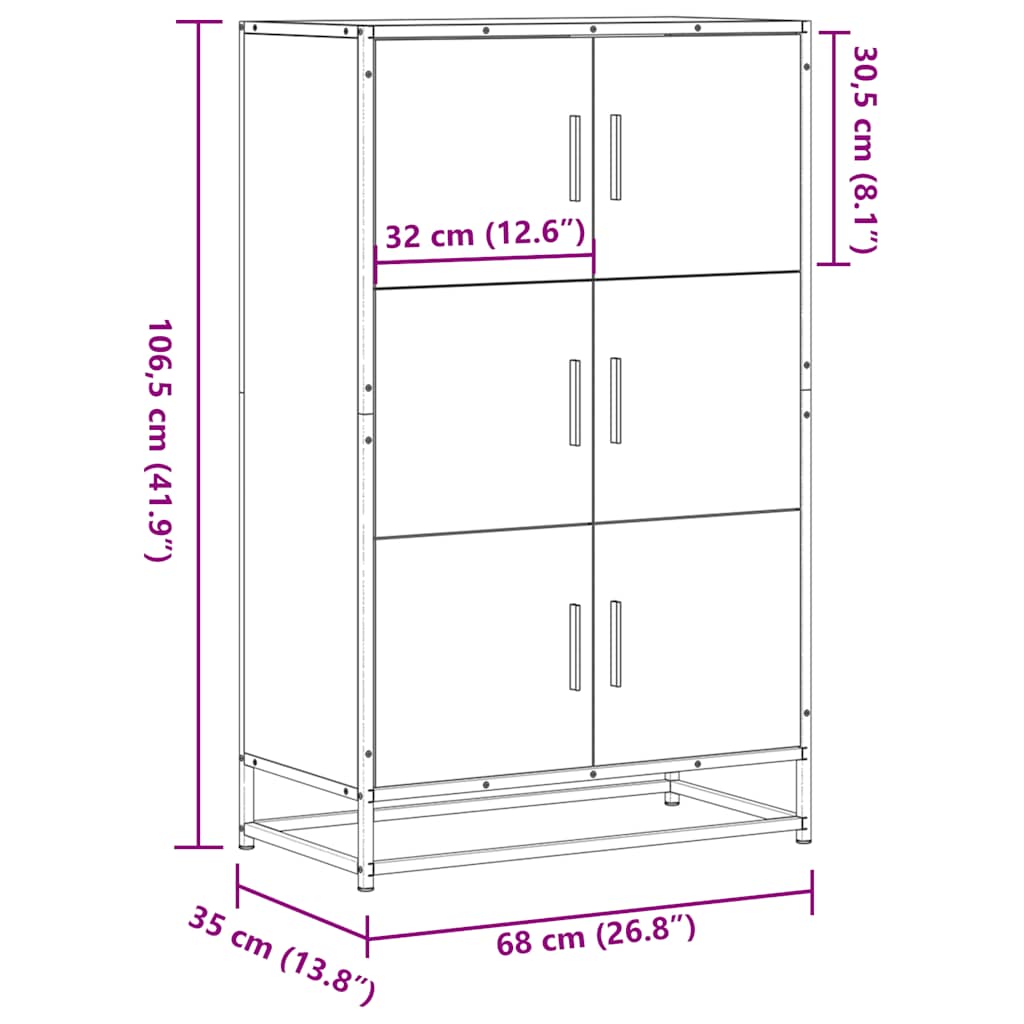 Highboard Grey Sonoma 68x35x106.5 cm Engineered Wood and Metal