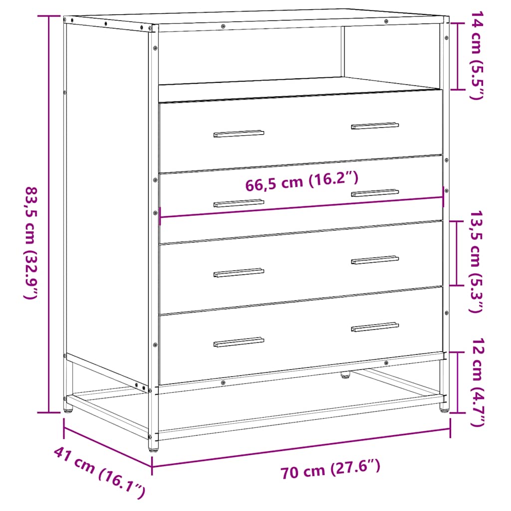Drawer Cabinet Black 70x41x83.5 cm Engineered Wood