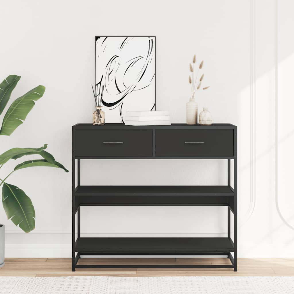 Modern Wooden Hallway Console Table With 2 Storage Drawers & Shelves Wood