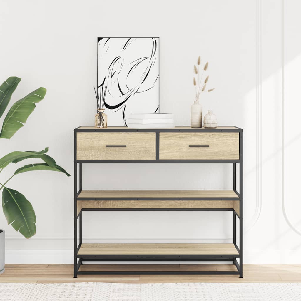 Modern Wooden Hallway Console Table With 2 Storage Drawers & Shelves Wood