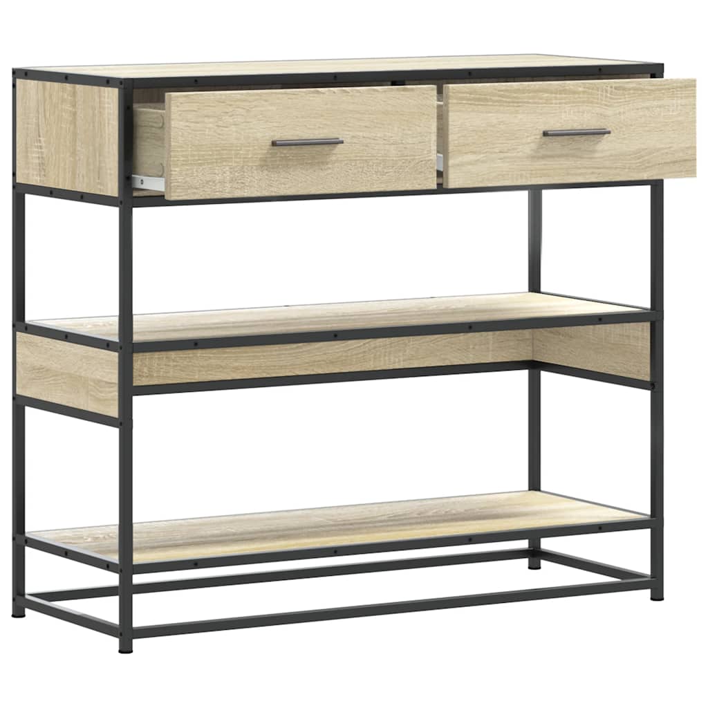 Modern Wooden Hallway Console Table With 2 Storage Drawers & Shelves Wood